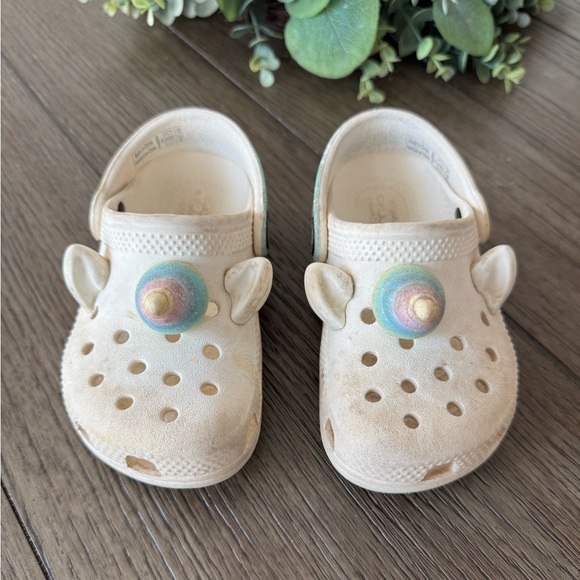 Toddler Unicorn Crocs with Rainbow Accents - Picture 1 of 9